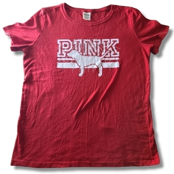 𝅺vs PINK Red White Embellished Crewneck Tee - Picture 1 of 3